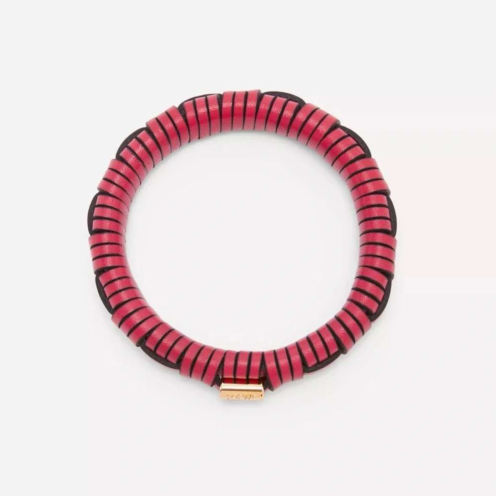 NEW AUTH LOEWE PAULA'S IBIZA INTERLOCK WOVEN LEATHER & GOLD ACCENT BANGLE - Picture 3 of 8